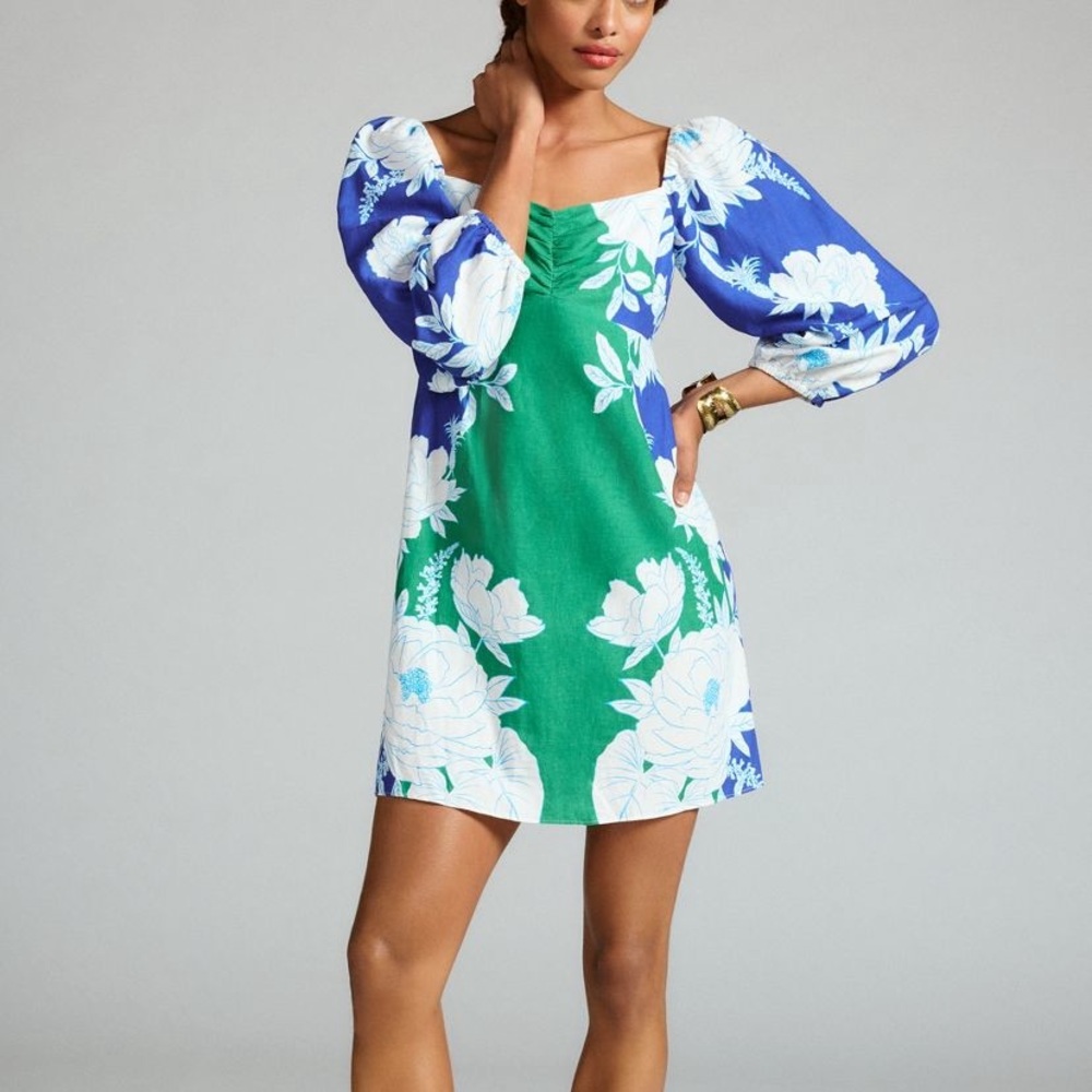New FARM Rio Soft Garden Linen-Blend Mini Dress